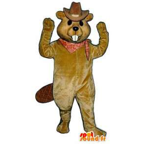 Brun bever maskot utkledd som cowboy - Beaver Costume - Beaver maskoter - MASFR003262 - SpotSound.fr