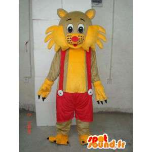 Mascot kat gele en rode bretels - overalls Costume - MASFR00250 - Cat Mascottes