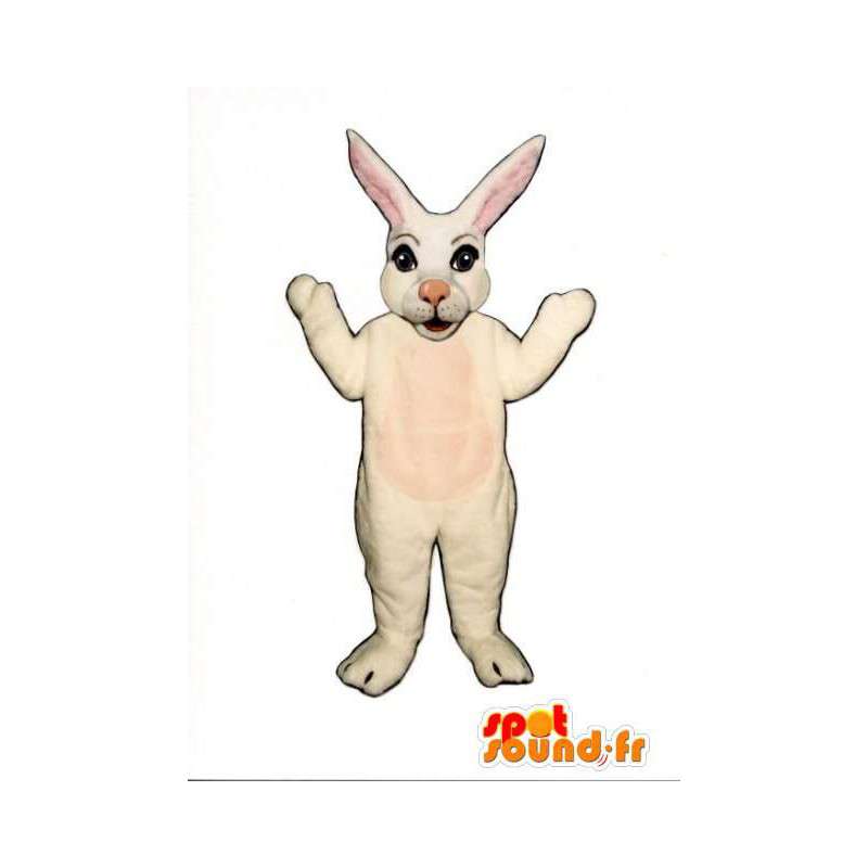 Maskot vit och rosa kanin med stora öron - Spotsound maskot