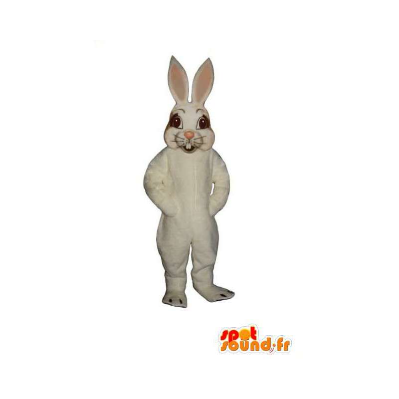 Bílý králík maskot a růžové s velkými ušima - MASFR003272 - maskot králíci
