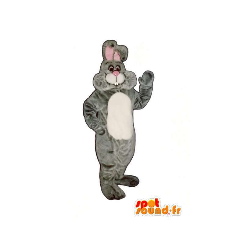 Mascot grauen und weißen Plüsch-Kaninchen - Kaninchen-Kostüm - MASFR003273 - Hase Maskottchen
