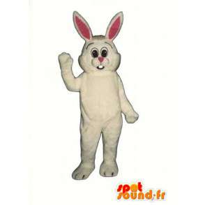 Bílý králík maskot a růžové s velkými ušima - MASFR003277 - maskot králíci