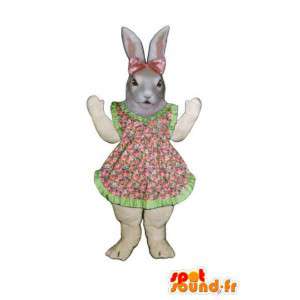 Mascotte de lapin de Pâques en robe à fleurs rose et verte - MASFR003280 - Mascotte de lapins
