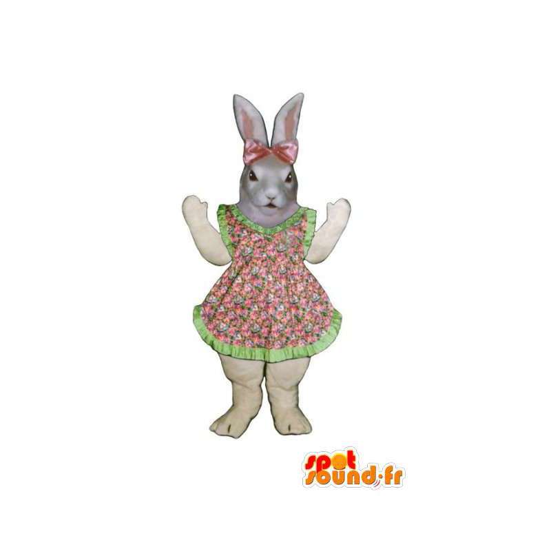 Pasqua vestito della mascotte coniglio con fiori rosa e verde - MASFR003280 - Mascotte coniglio