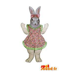 Mascotte de lapin de Pâques en robe à fleurs rose et verte - MASFR003280 - Mascotte de lapins