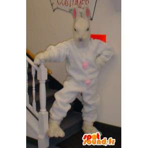Bílý králík maskot a obří růžový - Králík kostým - MASFR003302 - maskot králíci
