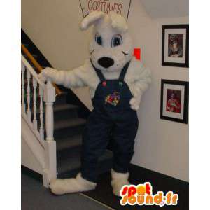 Mascot weißen Hund im Overall - Kostüm riesigen Hund - MASFR003303 - Hund-Maskottchen