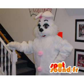 Hvit kanin maskot og gigantiske rosa - kanin drakt - MASFR003304 - Mascot kaniner