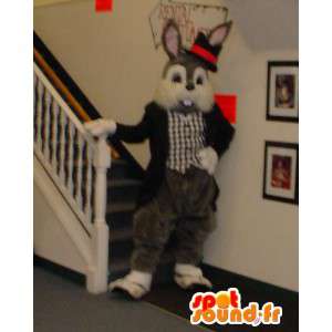 Rabbit mascot dressed in gray and white tuxedo - MASFR003305 - Rabbit mascot