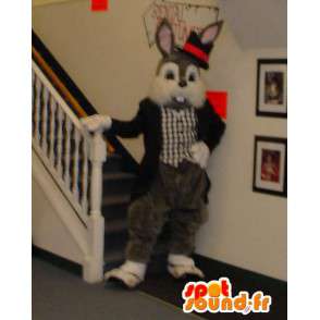 Cinzenta e branca mascote coelho vestido em um smoking - MASFR003305 - coelhos mascote
