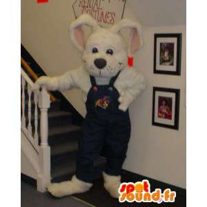 Mascot White Rabbit in Overalls - Bunny Kostüm - MASFR003307 - Hase Maskottchen