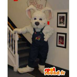 Mascotte de lapin blanc en salopette - Costume de lapin - MASFR003307 - Mascotte de lapins