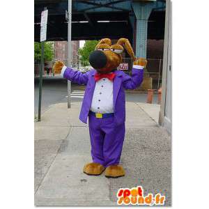 紫色の衣装の漫画のスタイルに身を包んだ犬のマスコット-masfr003310-犬のマスコット