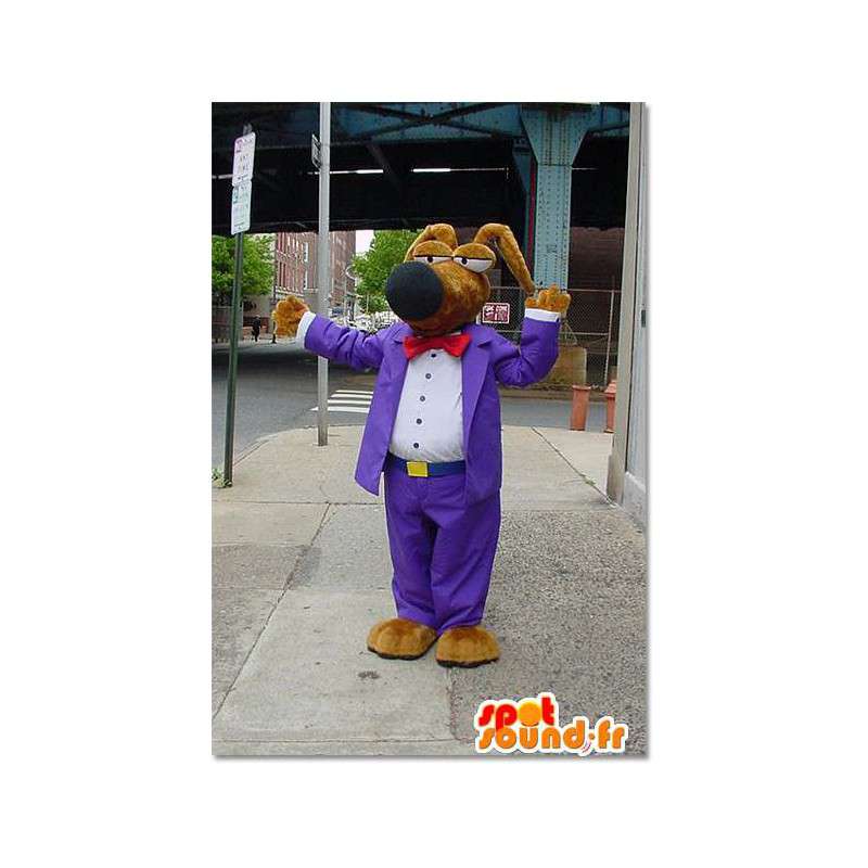 Mascotte de chien habillé en costume violet façon cartoon - MASFR003310 - Mascottes de chien
