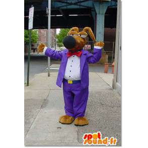 Mascotte del cane vestito come costume del fumetto viola - MASFR003310 - Mascotte cane