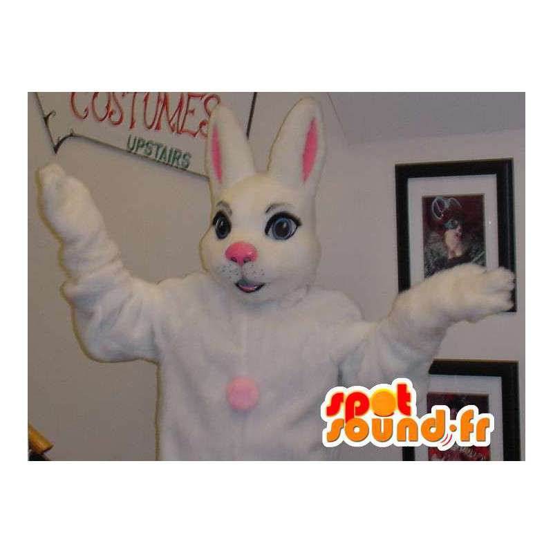 Hvit kanin maskot og gigantiske rosa - Rabbit Costume - MASFR003313 - Mascot kaniner