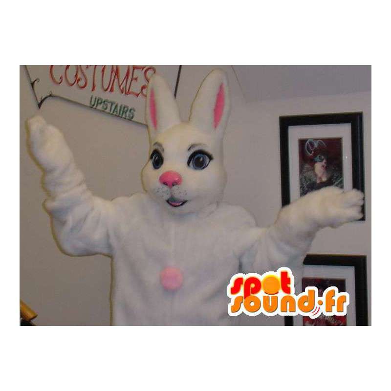 Mascotte de lapin blanc et rose géant - Costume de lapin - MASFR003313 - Mascotte de lapins