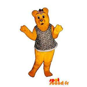 Mascotte d'ours jaune avec un t-shirt à fleurs - Costume d'ours - MASFR003323 - Mascotte d'ours