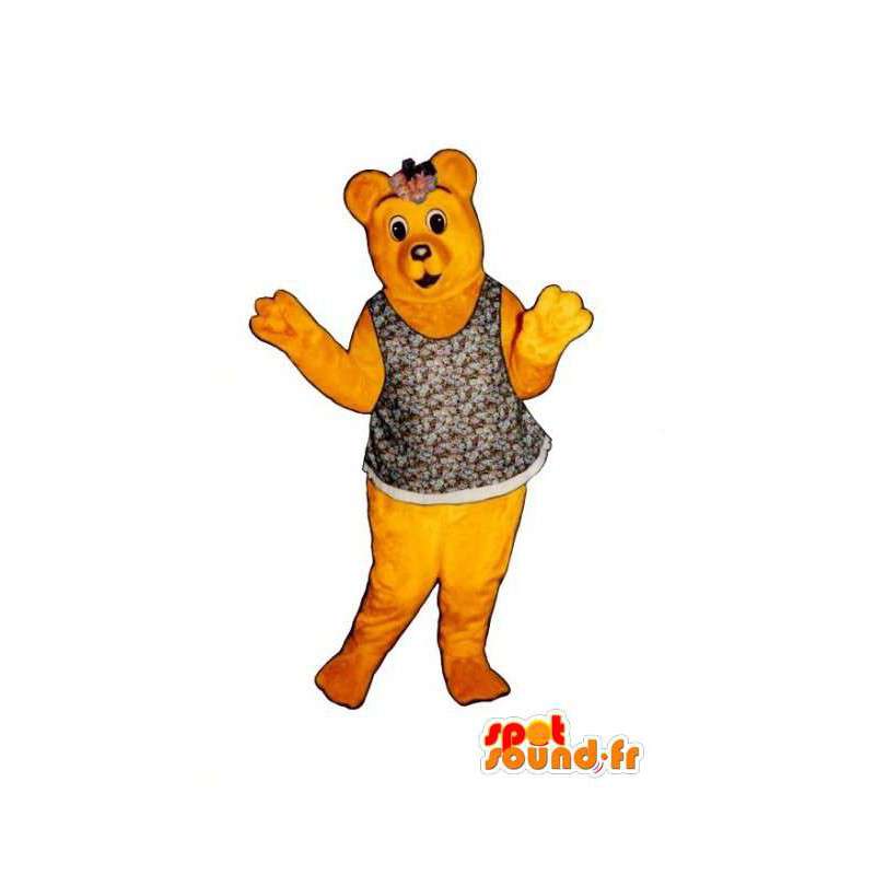 Gul björnmaskot med en blommat-shirt - Björndräkt - Spotsound