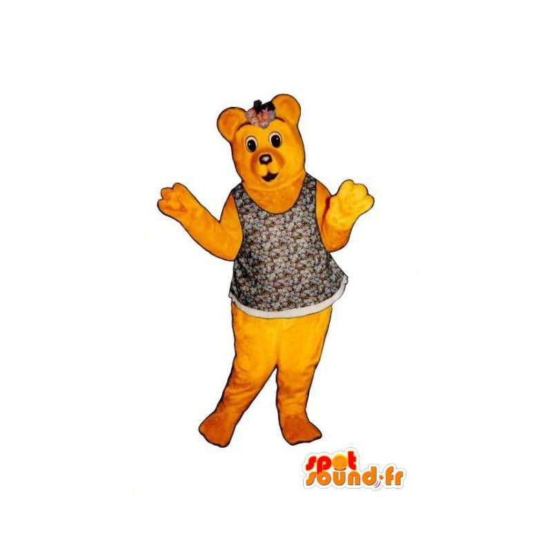 Keltainen karhu maskotti kanssa t-paita, jossa kukkia - Bear Suit - MASFR003323 - Bear Mascot