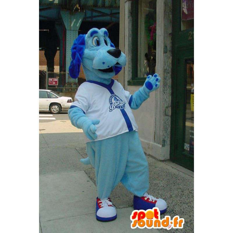 Mascotte de chien bleu en maillot de foot - Costume de chien bleu - MASFR003336 - Mascottes de chien