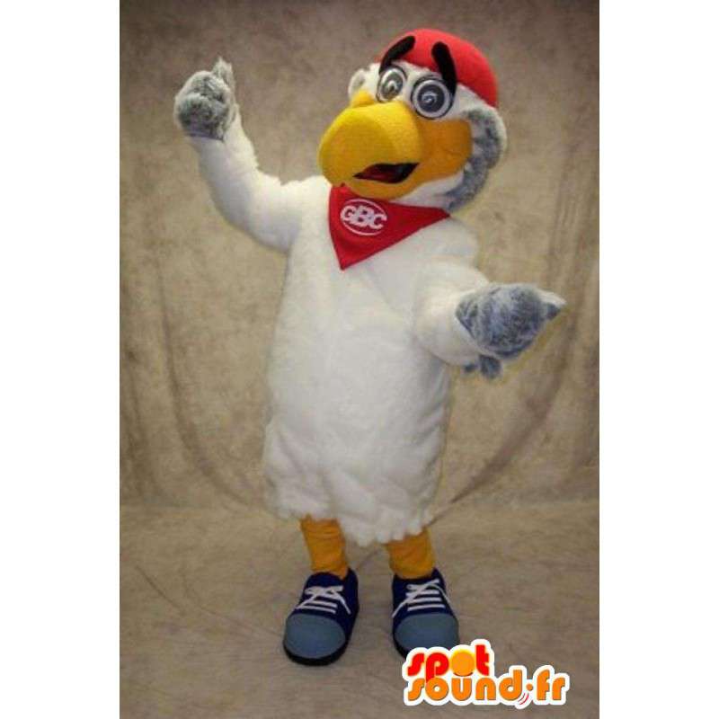 Mascotte d'oiseau blanc et jaune et rouge en peluche - MASFR003349 - Mascotte d'oiseaux