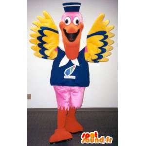 Mascot rosa pelicano, amarelo e azul - traje Pelican  - MASFR003365 - Mascotes do oceano