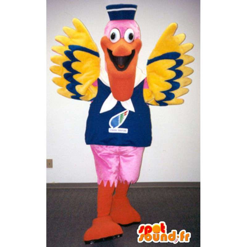Mascot pelican pink, yellow and blue - Costume Pelican  - MASFR003365 - Mascots of the ocean