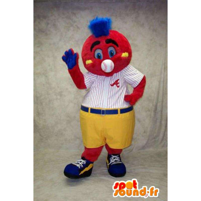 Mascotte de bonhomme rouge habillé en tenue de baseball  - MASFR003375 - Mascottes Homme
