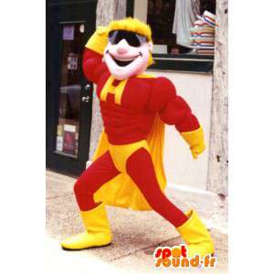 Gul og rød superhelt maskot - MASFR003389 - superhelt maskot