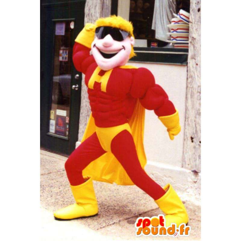 Geel en rood superheld mascotte - MASFR003389 - superheld mascotte