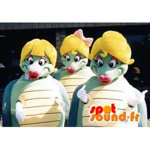 Mascot 3 grüne und gelbe Schildkröte - Packung mit 3 Suiten - MASFR003395 - Maskottchen-Schildkröte