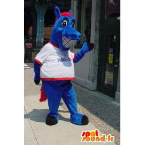 Niebieski koń maskotka - jazda Costume - MASFR003398 - maskotki koni