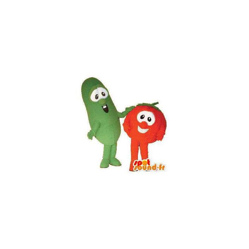 Mascottes aardbei en groene bonen - Verpakkingen van 2 pakken - MASFR003428 - fruit Mascot