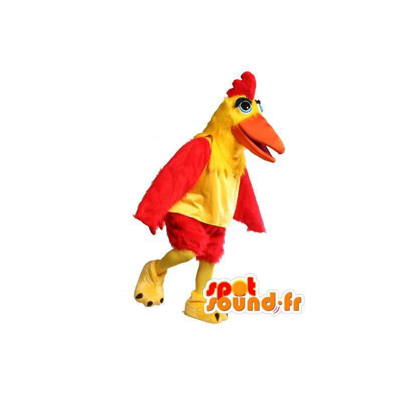 Chicken mascot red and yellow all hairy - Chicken Costume - MASFR003493 - Animal mascots