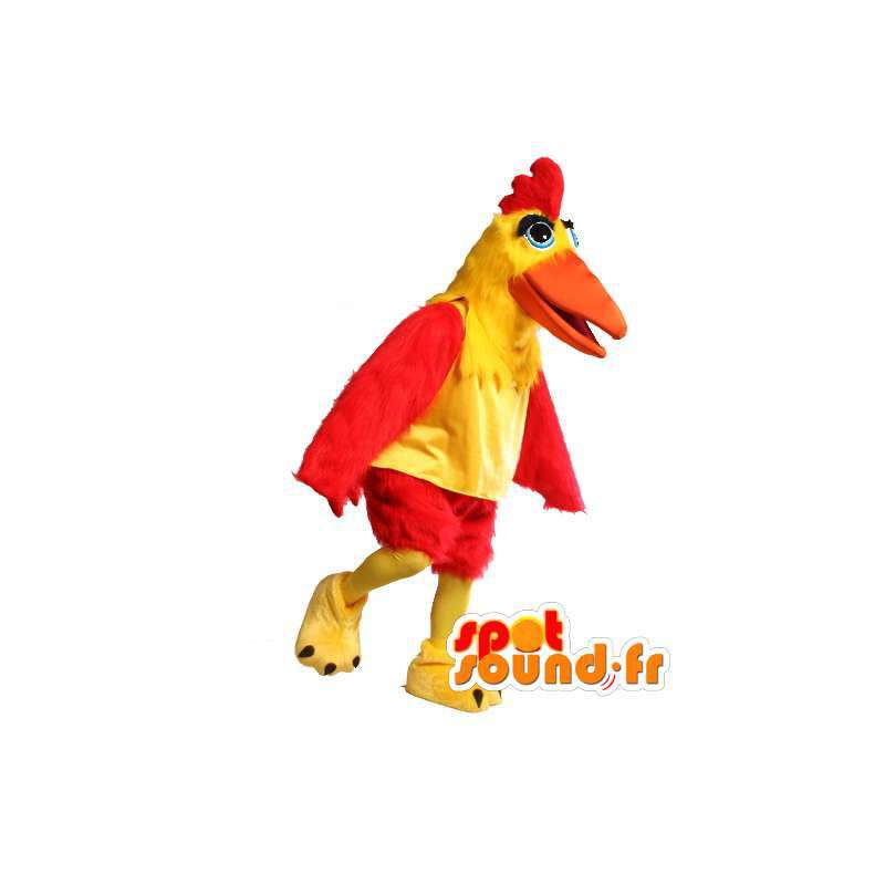 Mascotte de poule rouge et jaune toute poilu - Costume de poule - MASFR003493 - Mascottes Animales