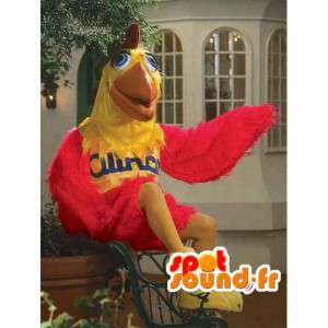 Mascotte de poule rouge et jaune toute poilu - Costume de poule - MASFR003493 - Mascottes Animales
