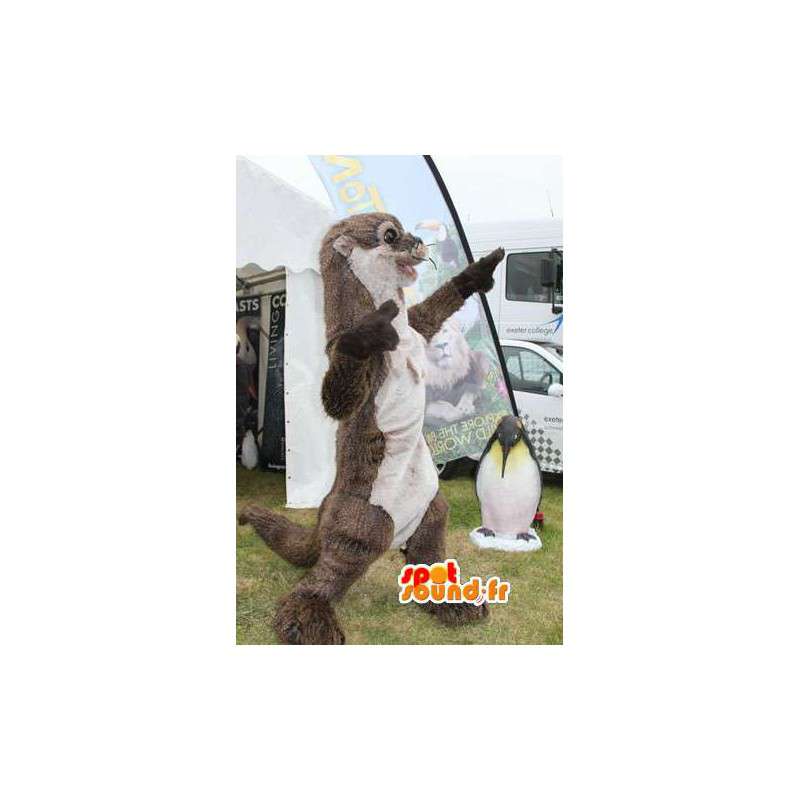 Maskottchen-braun und weiß Wiesel - Kostüm Otter - MASFR003498 - Maskottchen von pups