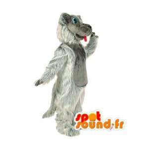 Grå og hvid ulvemaskot helt behåret - Ulv-kostume - Spotsound