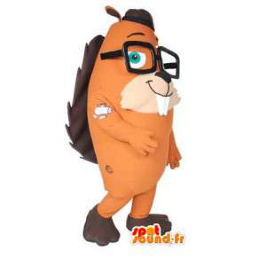 Mascote castor laranja com óculos - Traje Beaver - MASFR003514 - Beaver Mascot