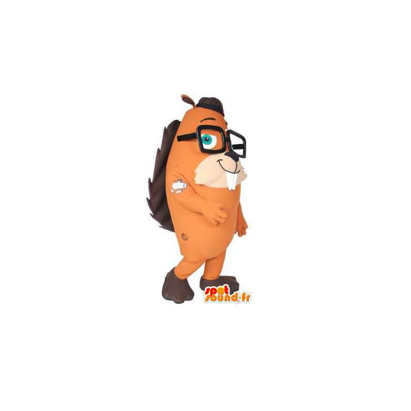 Mascote castor laranja com óculos - Traje Beaver - MASFR003514 - Beaver Mascot