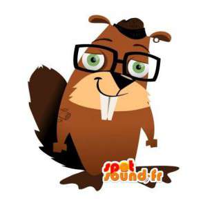 Orange bever maskot med briller - Beaver Costume - MASFR003514 - Beaver Mascot