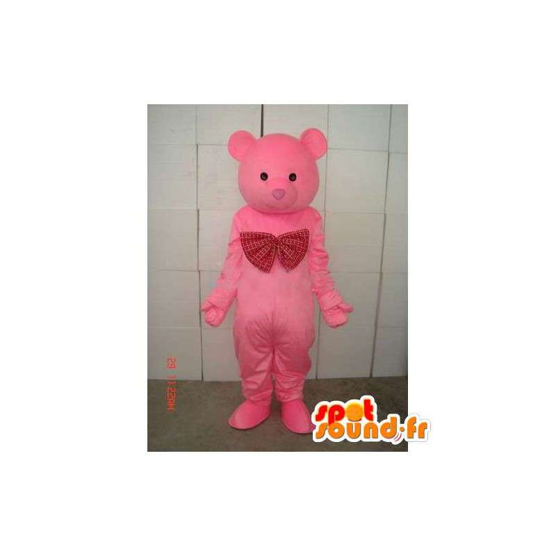 Maskottchen-Teddy-Rosa-Bär - Holz - Kostüm Plüsch - MASFR00268 - Bär Maskottchen
