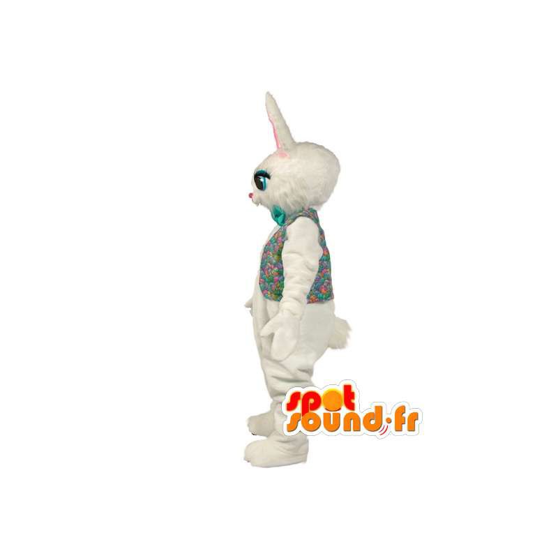 White Rabbit μασκότ γεμιστό με πολύχρωμο πουκάμισο - MASFR003522 - μασκότ κουνελιών