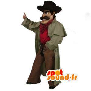 Cowboy maskotti hänen hattu ja pitkä takki - MASFR003524 - Mascottes Homme