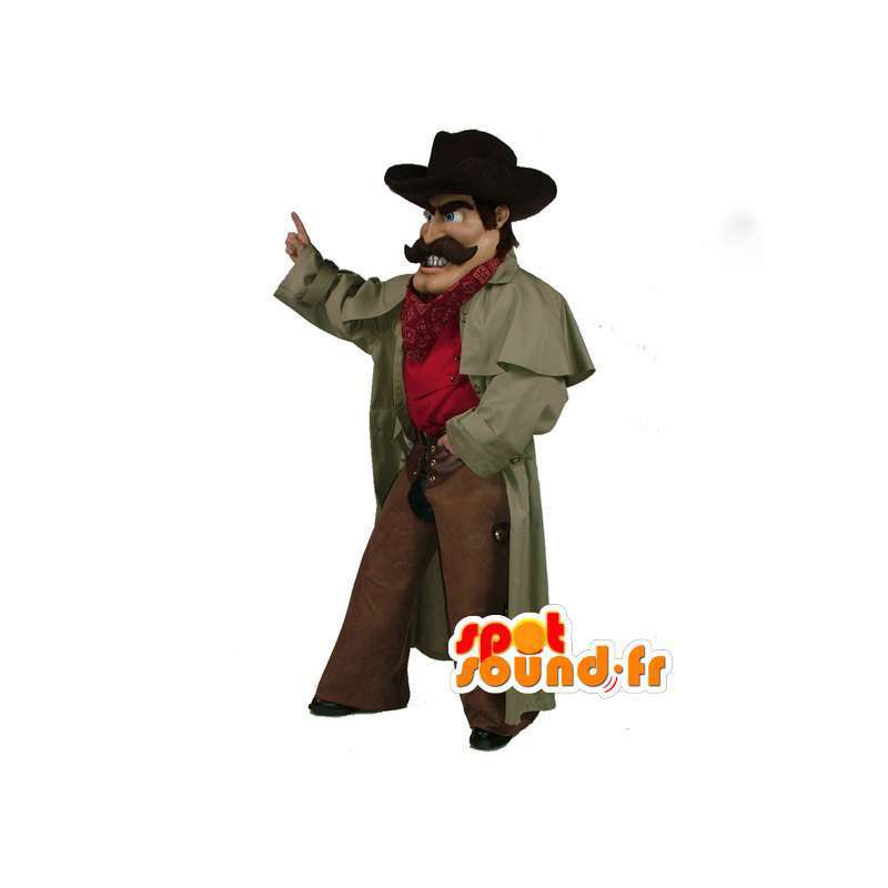 Mascote cowboy com seu chapéu e casaco longo - MASFR003524 - Mascotes homem