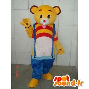 Κίτρινο Αρκούδα μασκότ μπλε λουριά - κίτρινο και κόκκινο μπλουζάκι - MASFR00270 - Αρκούδα μασκότ