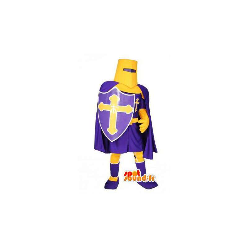 Mascot caballero púrpura y amarilla - Trajes Caballero - MASFR003531 - Mascotas de los caballeros