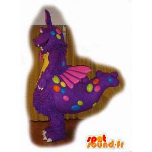 Mascotte de dinosaure violet à pois colorés - Dinosaure violet - MASFR003547 - Mascottes Dinosaure