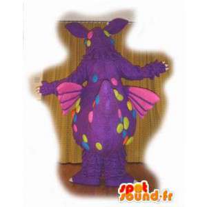 Fioletowy dinozaur maskotka kolorowe kropki - Fioletowy dinozaur - MASFR003547 - dinozaur Mascot